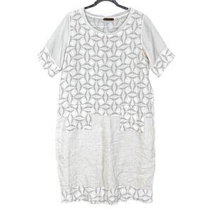 Club Voltaire Linen Linen Midi Dress Laganlook Loose Fit S/S Pockets Sz L Italy